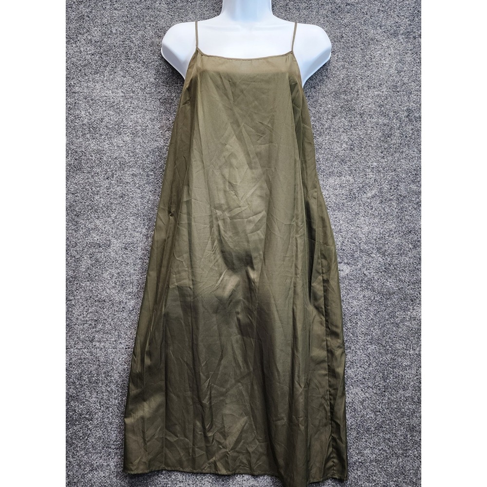 Boden Women's Olive Green Satin Slip Dress Minimalist Quiet Luxury Midi 10L